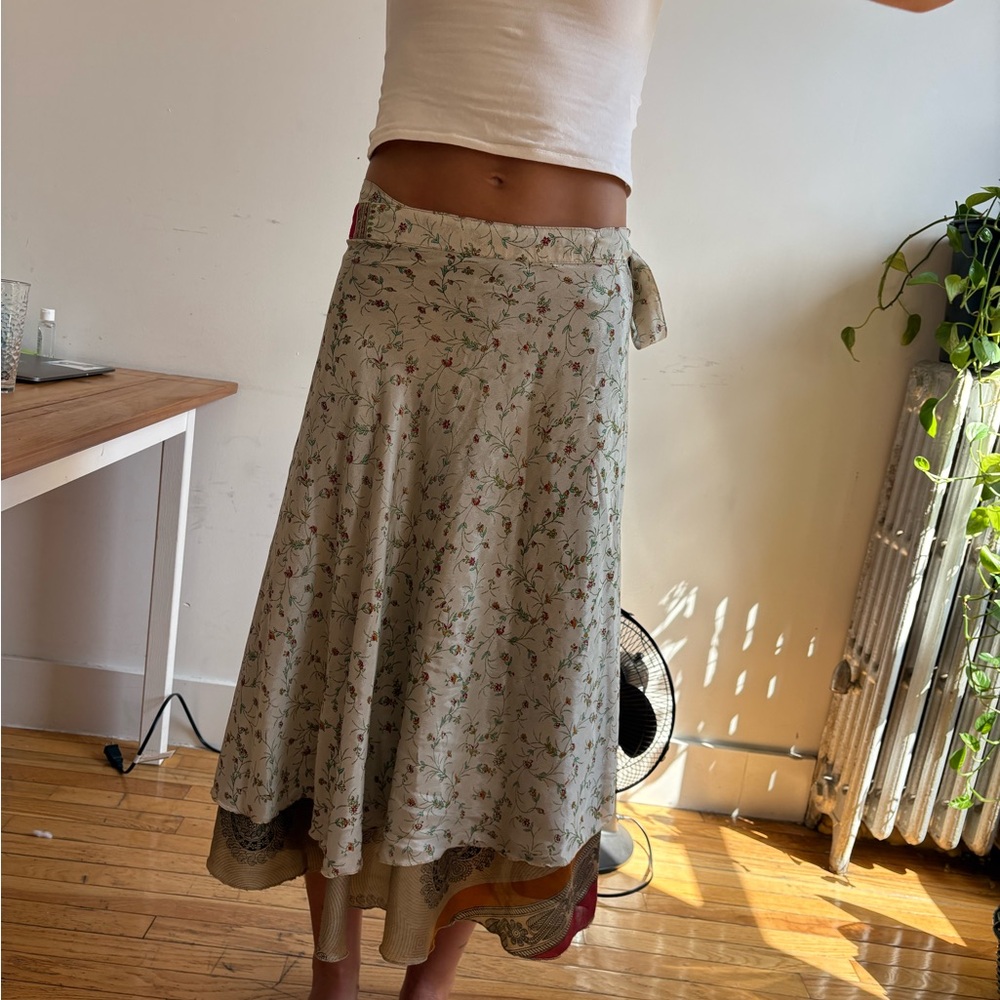 Silk Floral Wrap Skirt